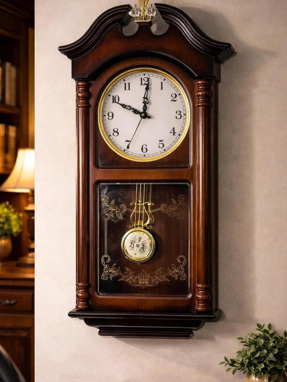 Kirch N111WD Vintage Style Wall Clock Pendulum Battery Operated Non Chiming 29"